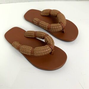 New STAUD Sz 36 6 Brown Sierra Raffia Woven Thong Flip Flop Sandals Boho Beach